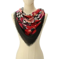 Houndstooth Poppies-Print Square Scarf