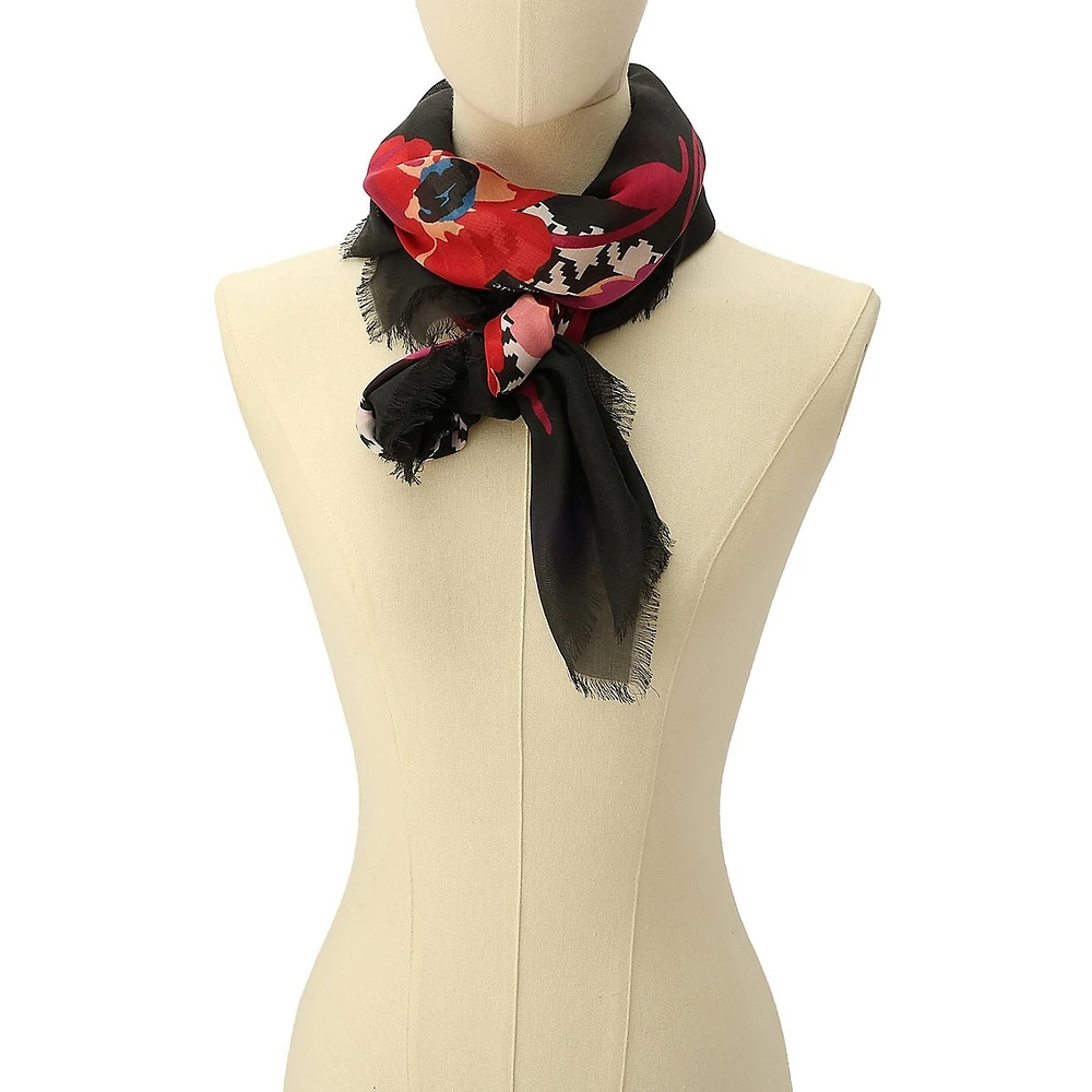 Houndstooth Poppies-Print Square Scarf