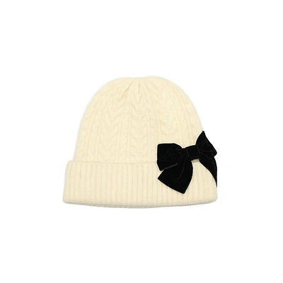 Velvet Bow Cable-Knit Toque