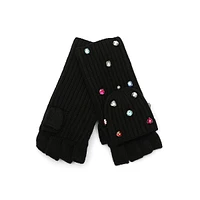 Embellished Pop-Top Knit Gloves