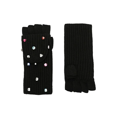 Embellished Pop-Top Knit Gloves