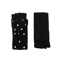 Embellished Pop-Top Knit Gloves