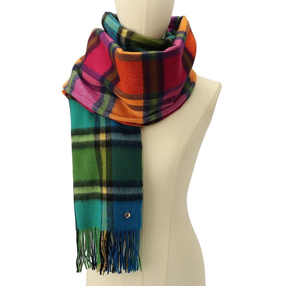 Plaid Mix Yarn-Dyed Wool Scarf