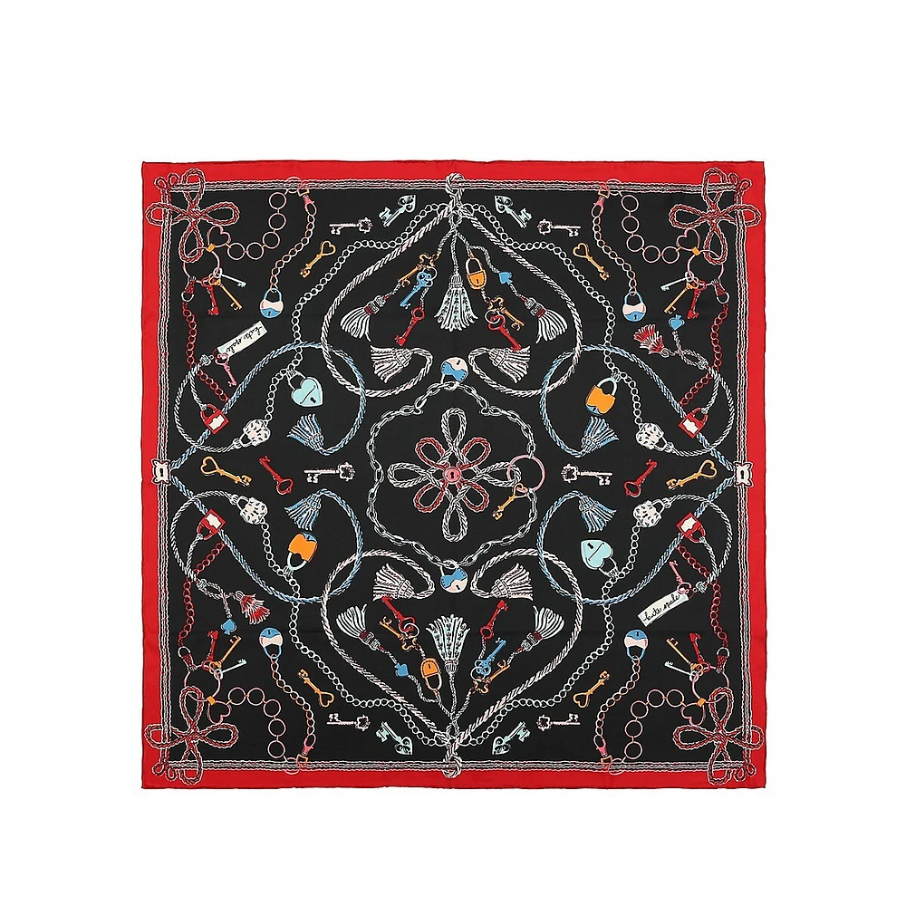 Foulard en soie à imprimé cadenas et clé