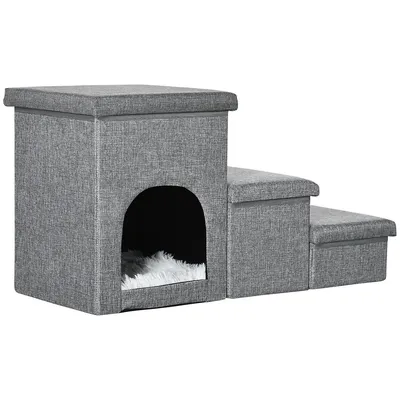Dog Stairs With Storage Boxes Condo 3-step Pet Stairs Grey
