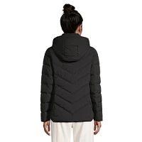 Packable Chevron-Quilted Hooded Puffer Jacket