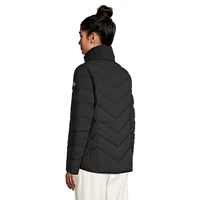 Packable Chevron-Quilted Hooded Puffer Jacket