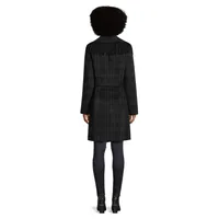 Fringed Plaid Wool-Blend Coat