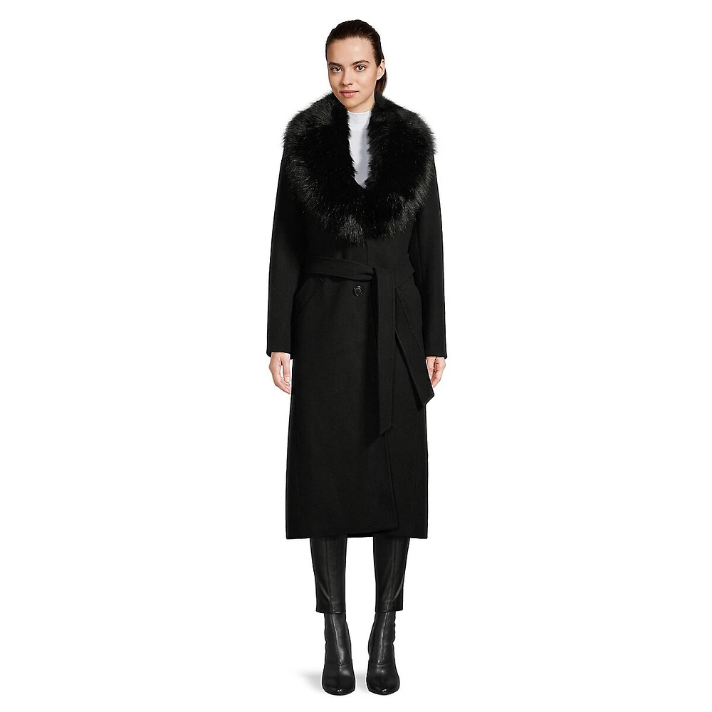 Faux Fur-Collar Wool-Blend Coat