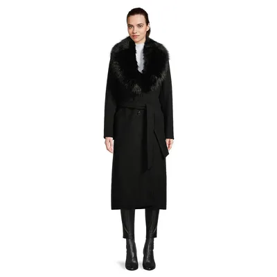 Faux Fur-Collar Wool-Blend Coat