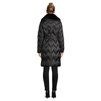 Faux Fur Shawl-Collar Chevron Puffer Coat