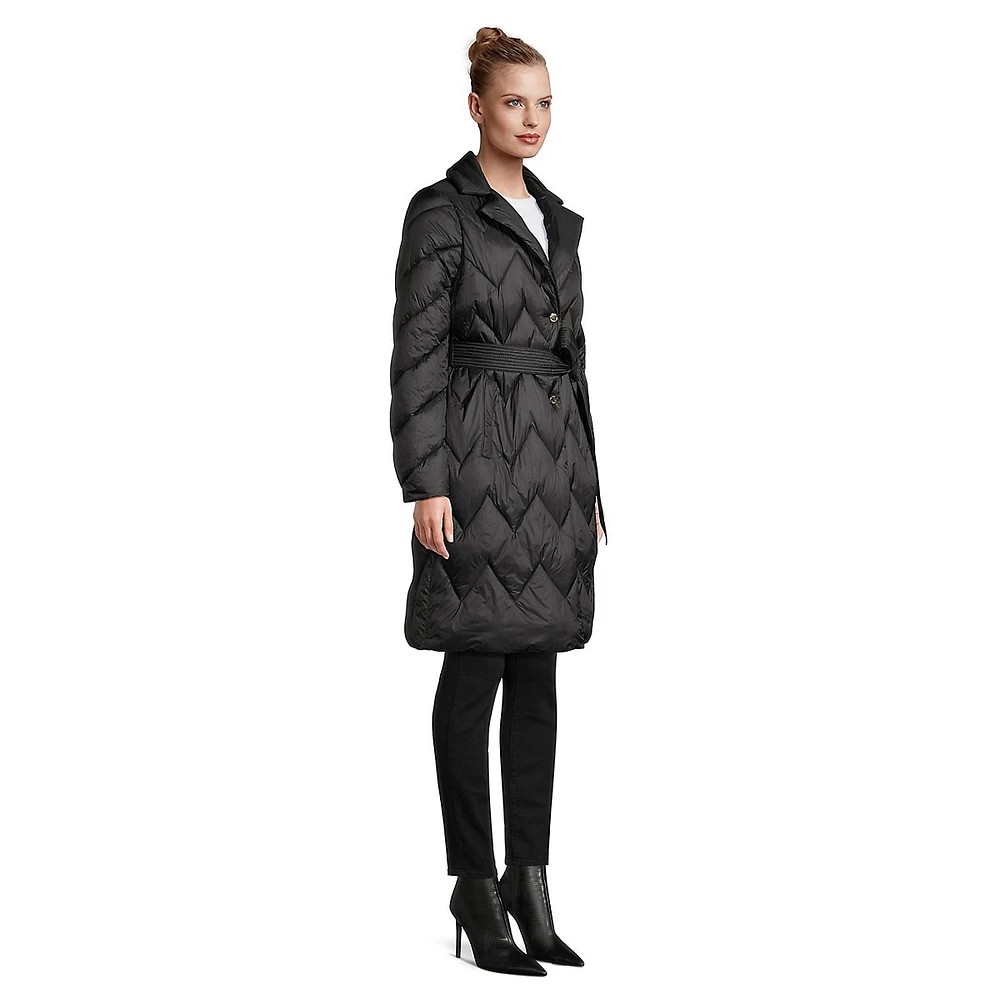 Faux Fur Shawl-Collar Chevron Puffer Coat