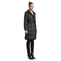 Faux Fur Shawl-Collar Chevron Puffer Coat