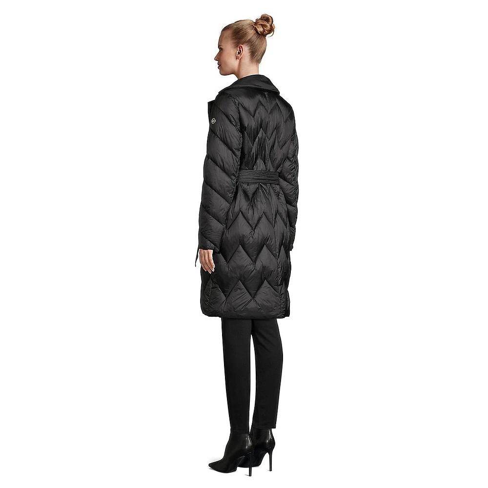 Faux Fur Shawl-Collar Chevron Puffer Coat