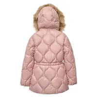 Girl's Faux Fur-Trim and Quilted Stadium Puffer Jacket