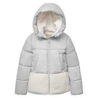 Girl's Berber Fleece-Lined Metallic Puffer Jacket