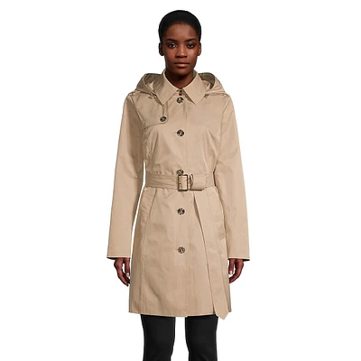 Single-Breasted Hooded Trench Coat