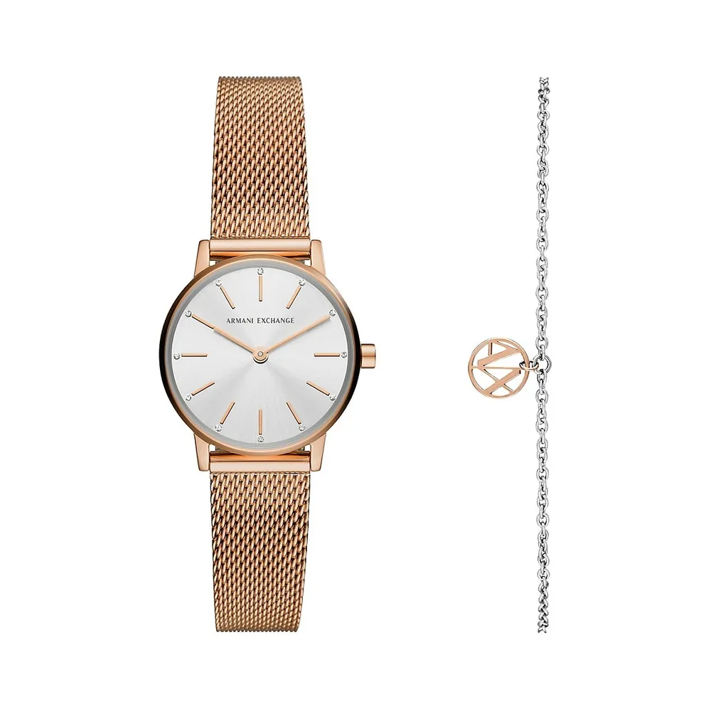 Armani Exchange + Rose Goldtone Stainless Steel Watch & Bracelet 2-Piece  Gift Set AX7121 | Galeries Capitale