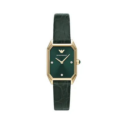 Emporio Armani Two-Hand Square Green Leather Strap Watch AR11399 |  Metropolis at Metrotown