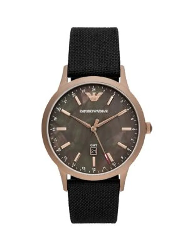 Emporio Armani + Dual Time Black Fabric Watch AR11414 | Promenades Gatineau