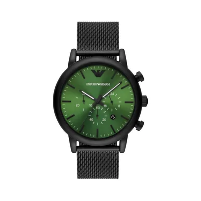 Black Stainless Steel Chronograph Mesh Bracelet Watch AR11470