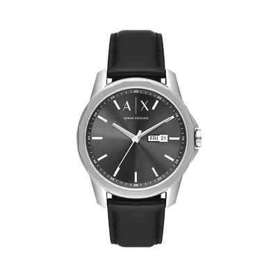 Stainless Steel & Leather Strap Watch AX1735