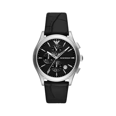 Montre chronographe en acier inoxydable avec bracelet en cuir AR11530