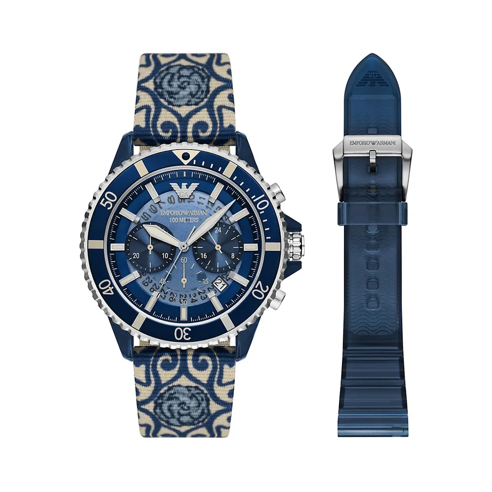 Emporio Armani + Stainless Steel Chronograph Watch & Interchangeable  2-Strap Set AR80067SET | Galeries Capitale