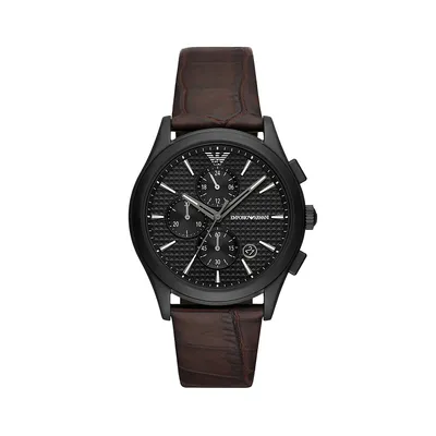 Montre chronographe à bracelet en cuir brun AR11549