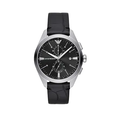 Montre chronographe à bracelet en cuir noir AR11542
