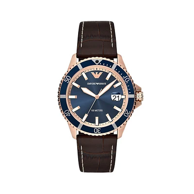Brown Leather Strap Diver Watch AR11556