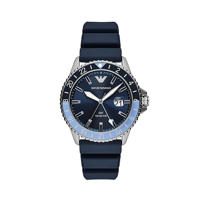 Stainless Steel Blue Silicone-Strap GMT Dual TimeWatch AR11592