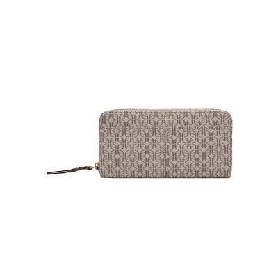 Tara Printed Monogram Zip Clutch Wallet