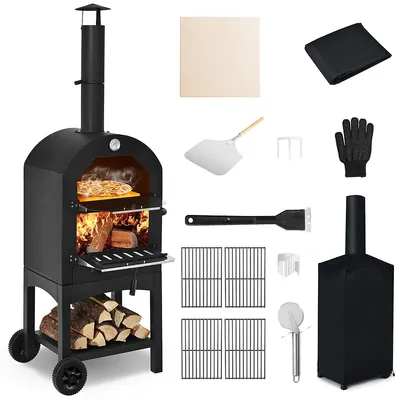 Outdoor Pizza Oven Wood Fire Pizza Maker Grill W/ Pizza Stone & Waterproof Cover