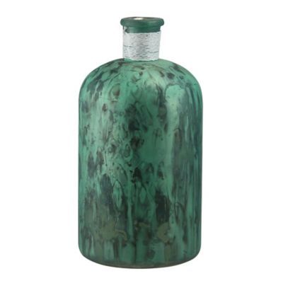 10" Botanic Beauty Handcrafted Green Verdigris Style Decorative Glass Vase With Raffia Band