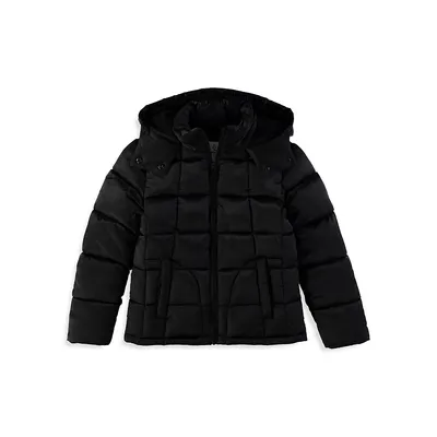 Girl's Satin Hooded Quilted Puffer