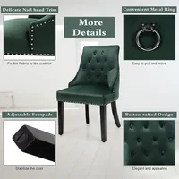 Velvet Dining Chair Upholstered Tufted Armless W/ Nailed Trim & Ring Pull Greenbeige