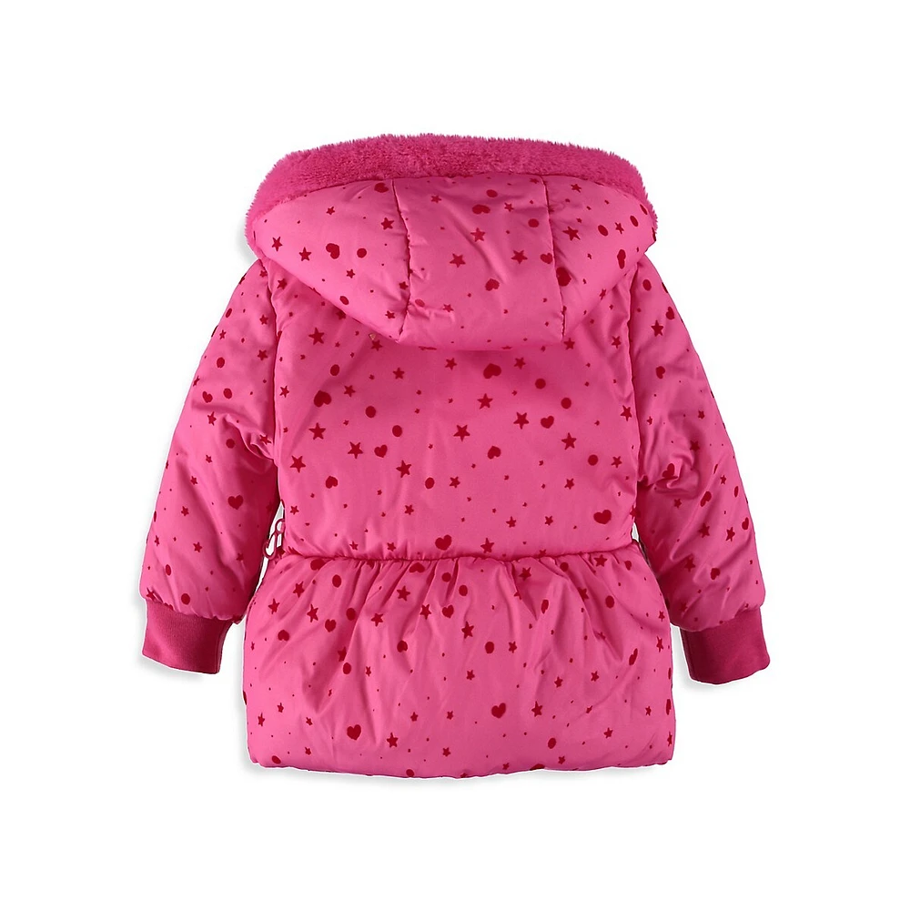 Baby Girl's 2-Piece Faux Fur-Trim Animal-Print Jacket & Mittens Set