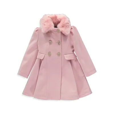 Baby Girl's Faux Fur-Collar Coat