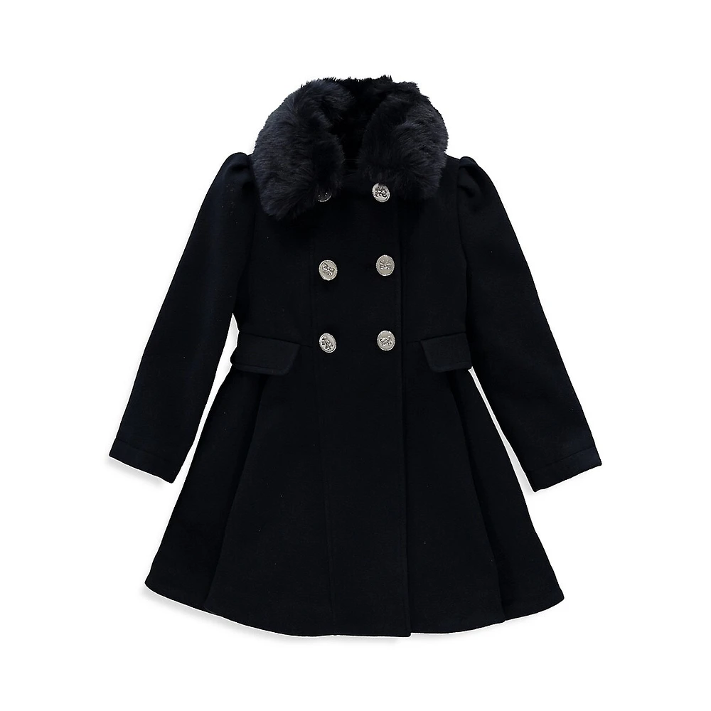 Little Girl's Faux Fur-Collar Coat