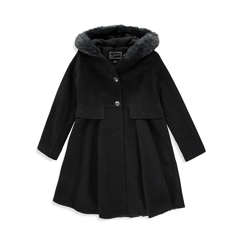 Little Girl's Faux Fur-Lined Hood Swing Coat