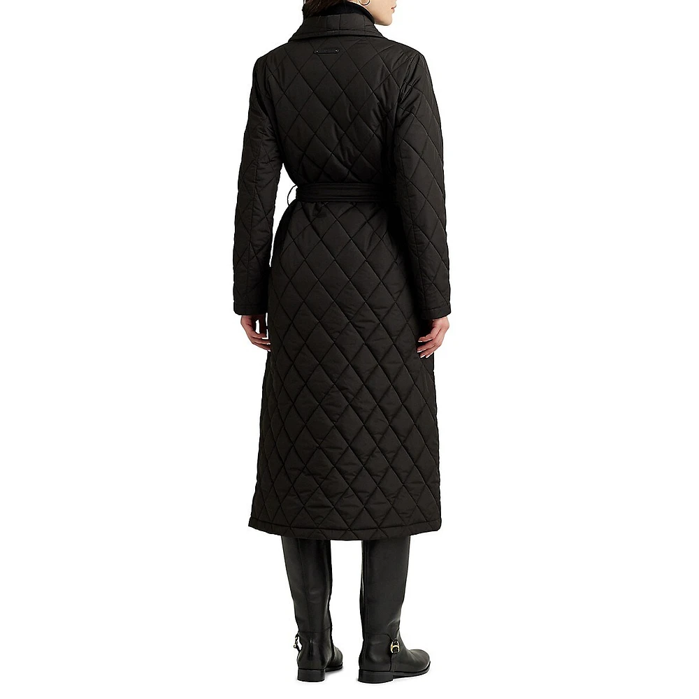 Diamond-Quilted Wrap Coat