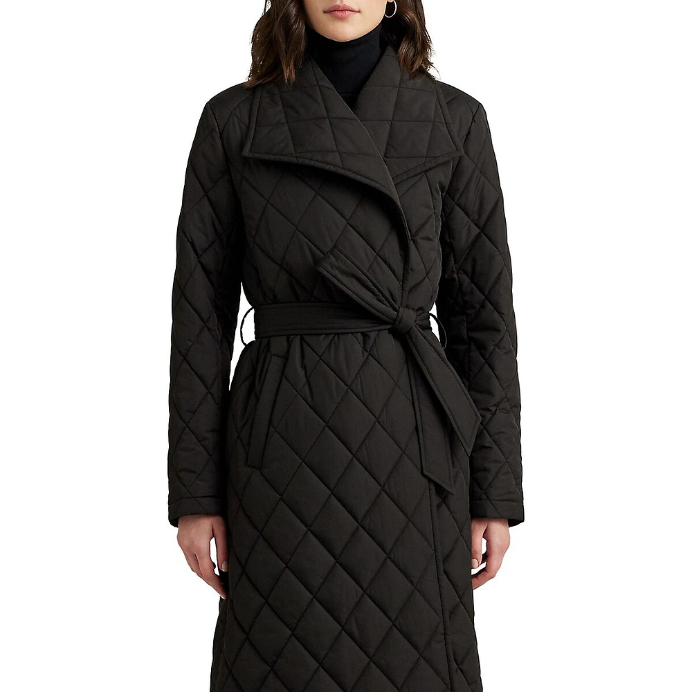 Diamond-Quilted Wrap Coat