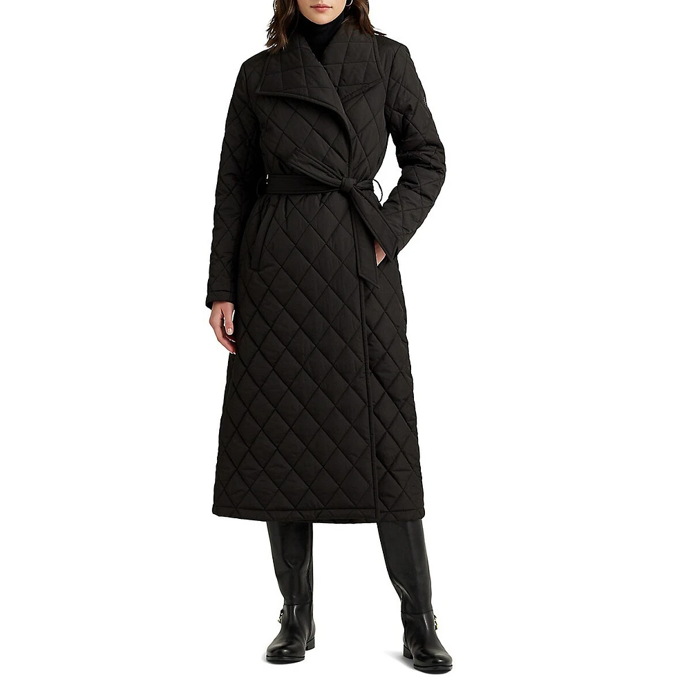 Diamond-Quilted Wrap Coat