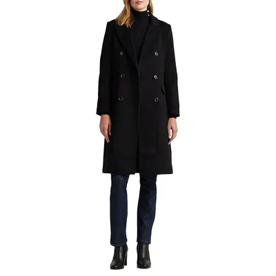 Double-Breasted Wool-Blend Reefer Coat