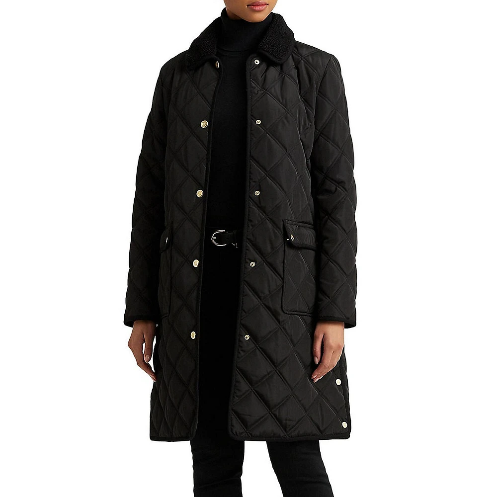 Berber-Collar Diamond-Quilted Coat