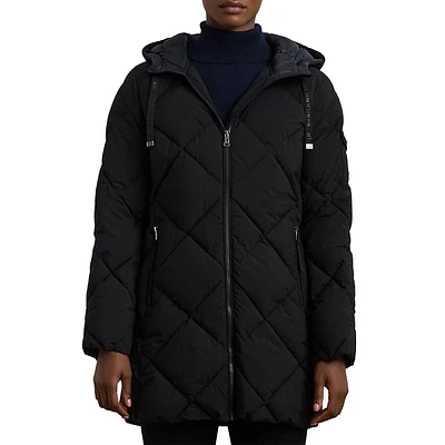 Diamond-Quilted Hooded Jacket