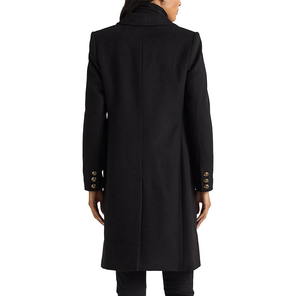 Single Breasted Wool Coat With Crest Patch