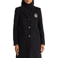 Single Breasted Wool Coat With Crest Patch