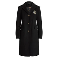 Single Breasted Wool Coat With Crest Patch